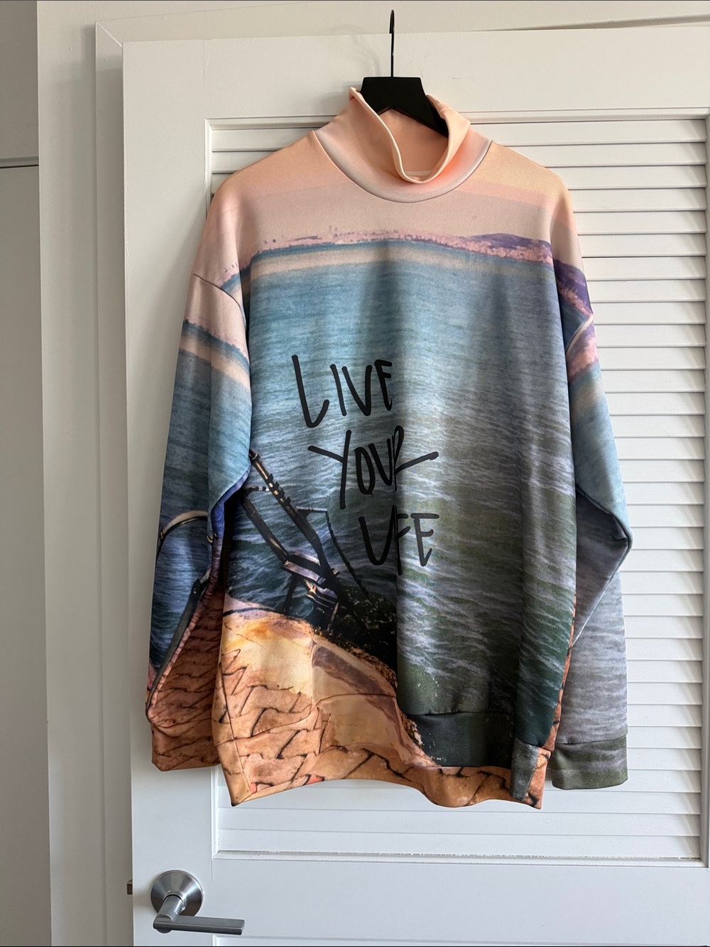 Marques Almeida Oversized Mock Neck Sweatshirt Pink Blue Graphic Size S